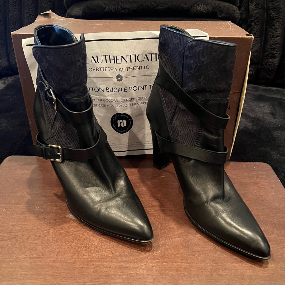 Authentic Louis Vuitton Min Lin Monogram Denim Leather Ankle Boots Size 41
